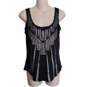 a.n.a Black Silver Bronze Tribal Studded Sleeveless Tank Top Size Women's Small